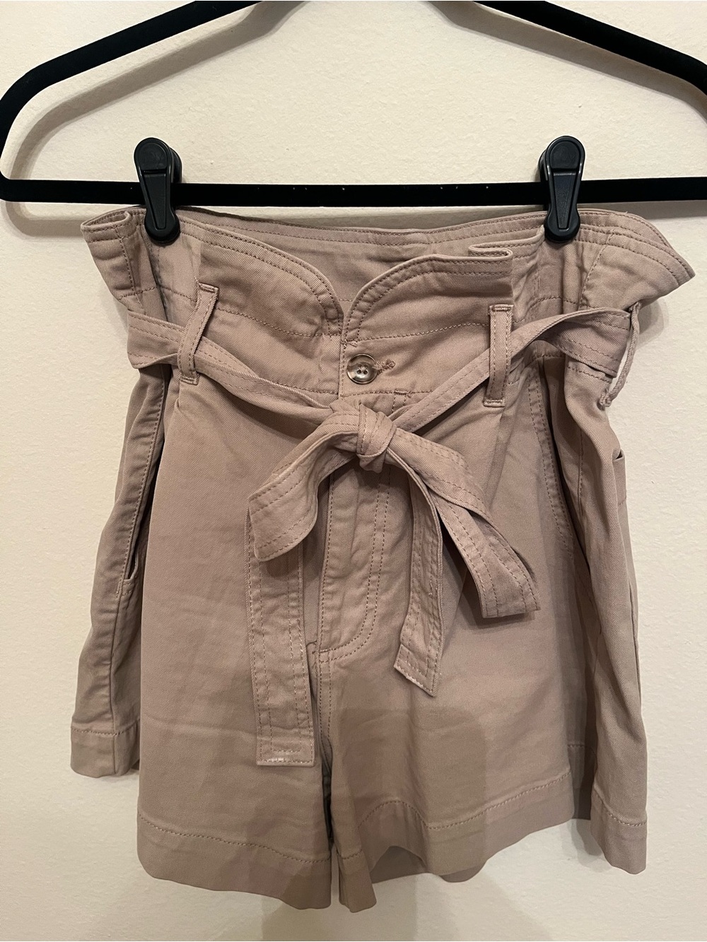 DL 1961 High-Waist Paperbag Tie-Front Women's Shorts — Taupe